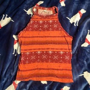 Mudd juniors high neck choker style tank top orange and red pattern